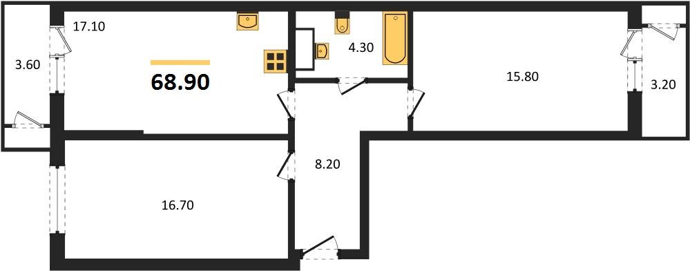 Фото №1: 2-комнатная квартира 68 м² - Краснодар, ЖК Рекорд, Карасунский внутригородской округ, Центральный внутригородской округ, Черёмушки, мкр. жилой комплекс Рекорд, ул. Новороссийская, 102/8к5