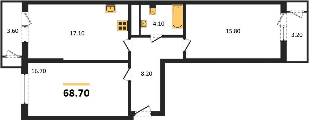 Фото №1: 2-комнатная квартира 68 м² - Краснодар, жилой комплекс Рекорд, ул. Новороссийская, 102/8к5