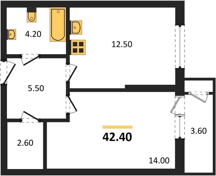 Фото №1: 1-комнатная квартира 42 м² - Краснодар, ЖК Рекорд, Карасунский внутригородской округ, Центральный внутригородской округ, Черёмушки, мкр. жилой комплекс Рекорд, ул. Новороссийская, 102/8к5