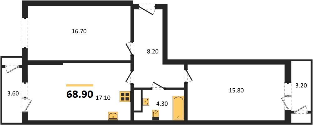 Фото №1: 2-комнатная квартира 68 м² - Краснодар, ЖК Рекорд, Карасунский внутригородской округ, Центральный внутригородской округ, Черёмушки, мкр. жилой комплекс Рекорд, ул. Новороссийская, 102/8к5