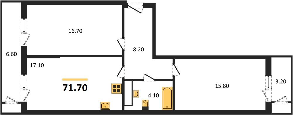 Фото №1: 2-комнатная квартира 71 м² - Краснодар, ЖК Рекорд, Карасунский внутригородской округ, Центральный внутригородской округ, Черёмушки, мкр. жилой комплекс Рекорд, ул. Новороссийская, 102/8к5