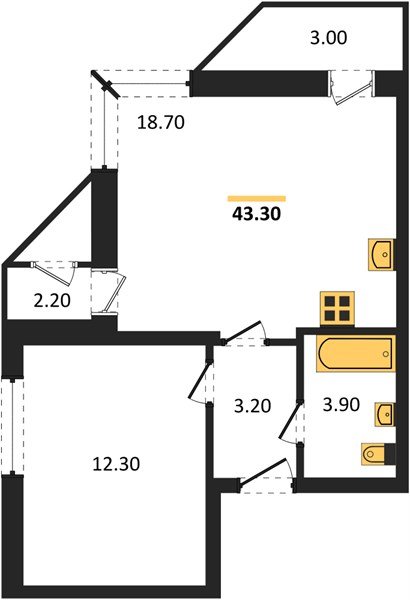 Фото №1: 1-комнатная квартира 43 м² - Краснодар, ЖК Рекорд, Карасунский внутригородской округ, Центральный внутригородской округ, Черёмушки, мкр. жилой комплекс Рекорд, ул. Новороссийская, 102/8к5