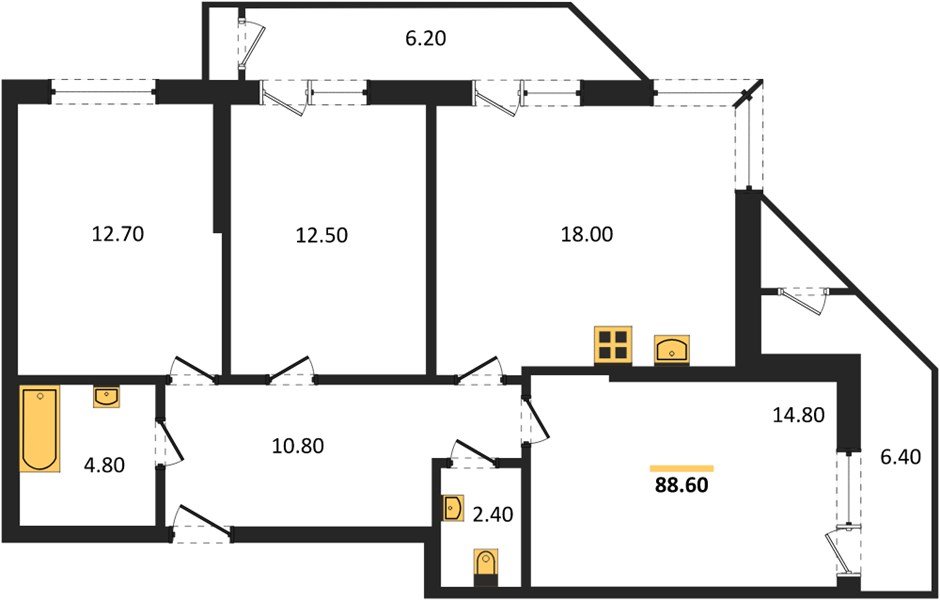 Фото №1: 3-комнатная квартира 88 м² - Краснодар, ЖК Рекорд, Карасунский внутригородской округ, Центральный внутригородской округ, Черёмушки, мкр. жилой комплекс Рекорд, ул. Новороссийская, 102/8к5