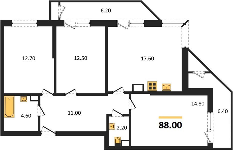 Фото №1: 3-комнатная квартира 88 м² - Краснодар, ЖК Рекорд, Карасунский внутригородской округ, Центральный внутригородской округ, Черёмушки, мкр. жилой комплекс Рекорд, ул. Новороссийская, 102/8к5