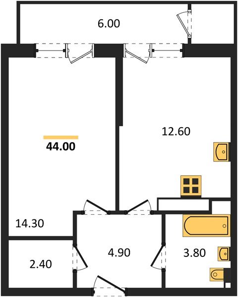 Фото №1: 1-комнатная квартира 44 м² - Краснодар, ЖК Рекорд, Карасунский внутригородской округ, Центральный внутригородской округ, Черёмушки, мкр. жилой комплекс Рекорд, ул. Новороссийская, 102И