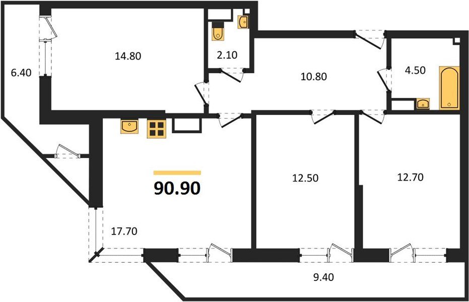 Фото №1: 3-комнатная квартира 90 м² - Краснодар, ЖК Рекорд, Карасунский внутригородской округ, Центральный внутригородской округ, Черёмушки, мкр. жилой комплекс Рекорд, ул. Новороссийская, 102И
