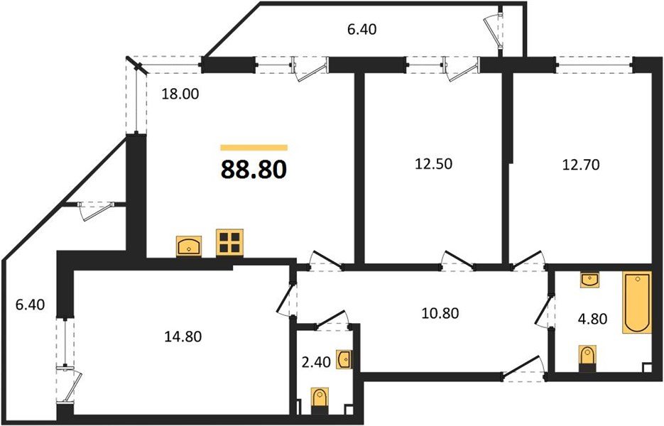 Фото №1: 3-комнатная квартира 88 м² - Краснодар, ЖК Рекорд, Карасунский внутригородской округ, Центральный внутригородской округ, Черёмушки, мкр. жилой комплекс Рекорд, ул. Новороссийская, 102И