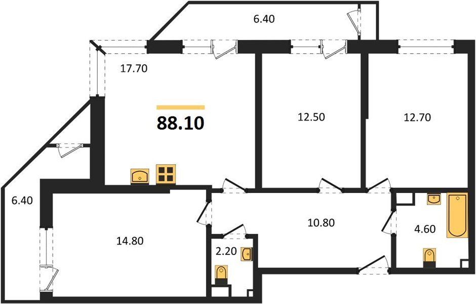 Фото №1: 3-комнатная квартира 88 м² - Краснодар, ЖК Рекорд, Карасунский внутригородской округ, Центральный внутригородской округ, Черёмушки, мкр. жилой комплекс Рекорд, ул. Новороссийская, 102И