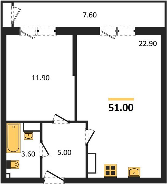 Фото №1: 1-комнатная квартира 51 м² - Краснодар, ЖК Рекорд, Карасунский внутригородской округ, Центральный внутригородской округ, Черёмушки, мкр. жилой комплекс Рекорд, ул. Новороссийская, 102И