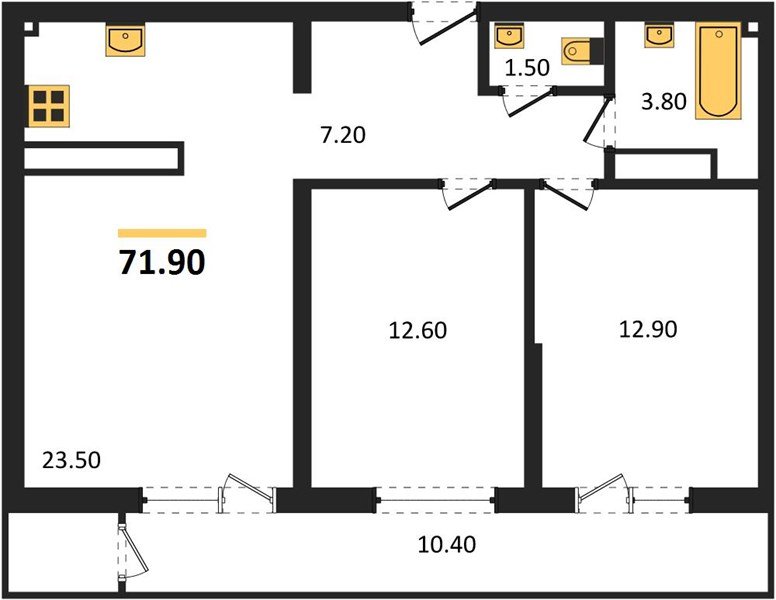 Фото №1: 2-комнатная квартира 71 м² - Краснодар, ЖК Рекорд, Карасунский внутригородской округ, Центральный внутригородской округ, Черёмушки, мкр. жилой комплекс Рекорд, ул. Новороссийская, 102И