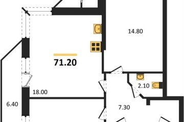 Фото №1: 2-комнатная квартира 71 м² - Краснодар, мкр. жилой комплекс Рекорд, ул. Новороссийская, 102/8к6