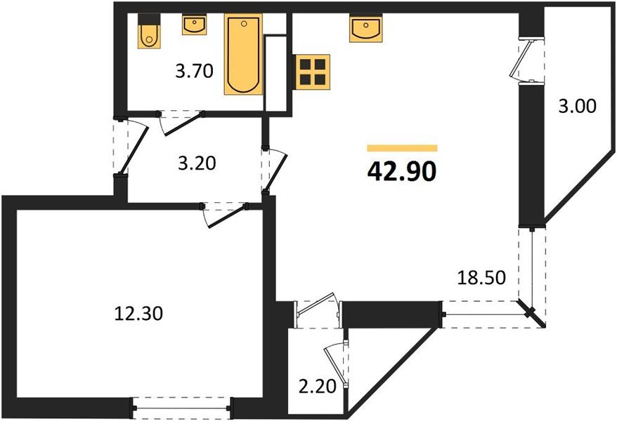 Фото №1: 1-комнатная квартира 42 м² - Краснодар, ЖК Рекорд, Черёмушки, Карасунский внутригородской округ, Центральный внутригородской округ, мкр. жилой комплекс Рекорд, ул. Новороссийская, 102/8к6