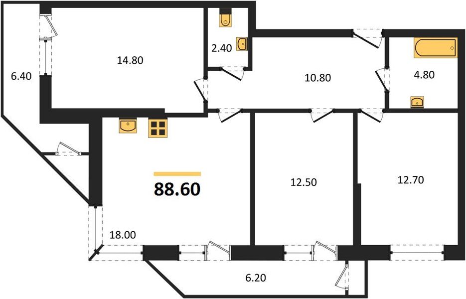 Фото №1: 3-комнатная квартира 88 м² - Краснодар, ЖК Рекорд, Черёмушки, Карасунский внутригородской округ, Центральный внутригородской округ, мкр. жилой комплекс Рекорд, ул. Новороссийская, 102/8к6