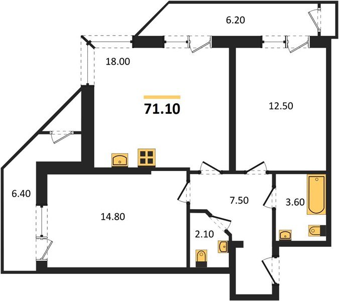 Фото №1: 2-комнатная квартира 71 м² - Краснодар, ЖК Рекорд, Черёмушки, Карасунский внутригородской округ, Центральный внутригородской округ, мкр. жилой комплекс Рекорд, ул. Новороссийская, 102/8к6