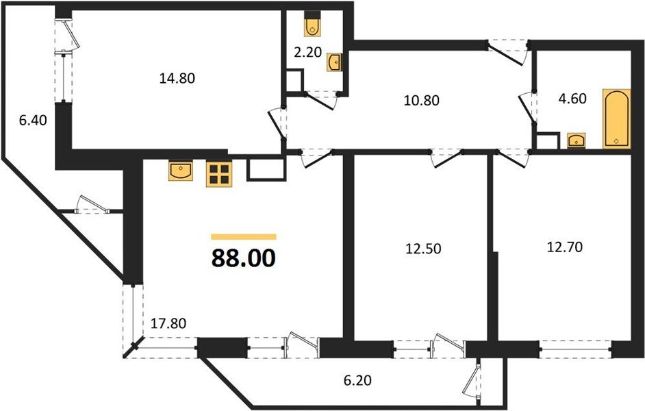 Фото №1: 3-комнатная квартира 88 м² - Краснодар, ЖК Рекорд, Черёмушки, Карасунский внутригородской округ, Центральный внутригородской округ, мкр. жилой комплекс Рекорд, ул. Новороссийская, 102/8к6
