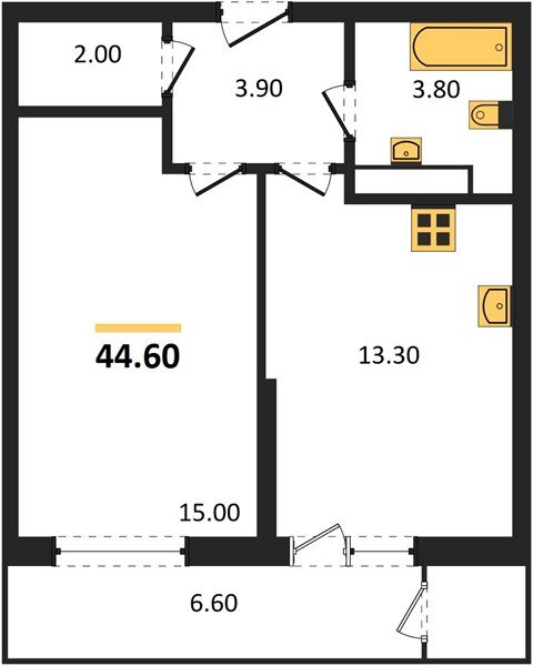 Фото №1: 1-комнатная квартира 44 м² - Краснодар, жилой комплекс Рекорд, ул. Новороссийская, 102/8к6