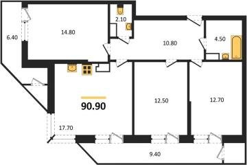 Фото №1: 3-комнатная квартира 90 м² - Краснодар, мкр. жилой комплекс Рекорд, ул. Новороссийская, 102/8к6