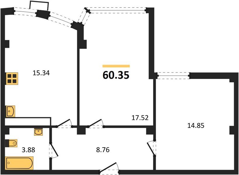 Фото №1: 2-комнатная квартира 60 м² - Краснодар, Карасунский внутригородской округ, Хлопчато-бумажный Комбинат, мкр. жилой комплекс Режиссёр, ул. Уральская, 100/8