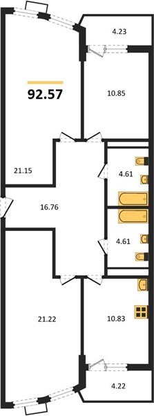 Фото №1: 3-комнатная квартира 92 м² - Краснодар, Карасунский внутригородской округ, Хлопчато-бумажный Комбинат, мкр. жилой комплекс Режиссёр, ул. Уральская, 100/8