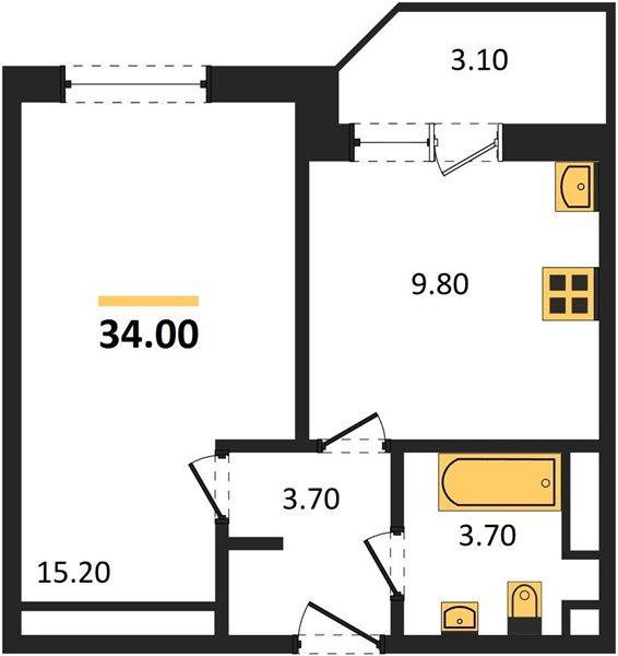 Фото №1: 1-комнатная квартира 34 м² - Краснодар, Прикубанский внутригородской округ, мкр. жилой комплекс Спортивная Деревня