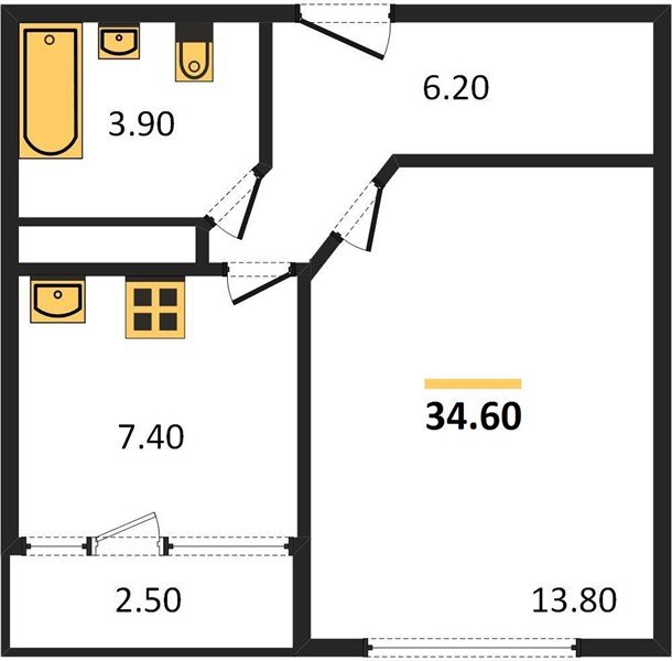 Фото №1: 1-комнатная квартира 34 м² - Яблоновский, ул. Тургеневское Шоссе, 1Гк5