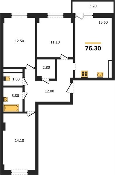 Фото №1: 3-комнатная квартира 78 м² - Краснодар, Прикубанский внутригородской округ, мкр. Фестивальный