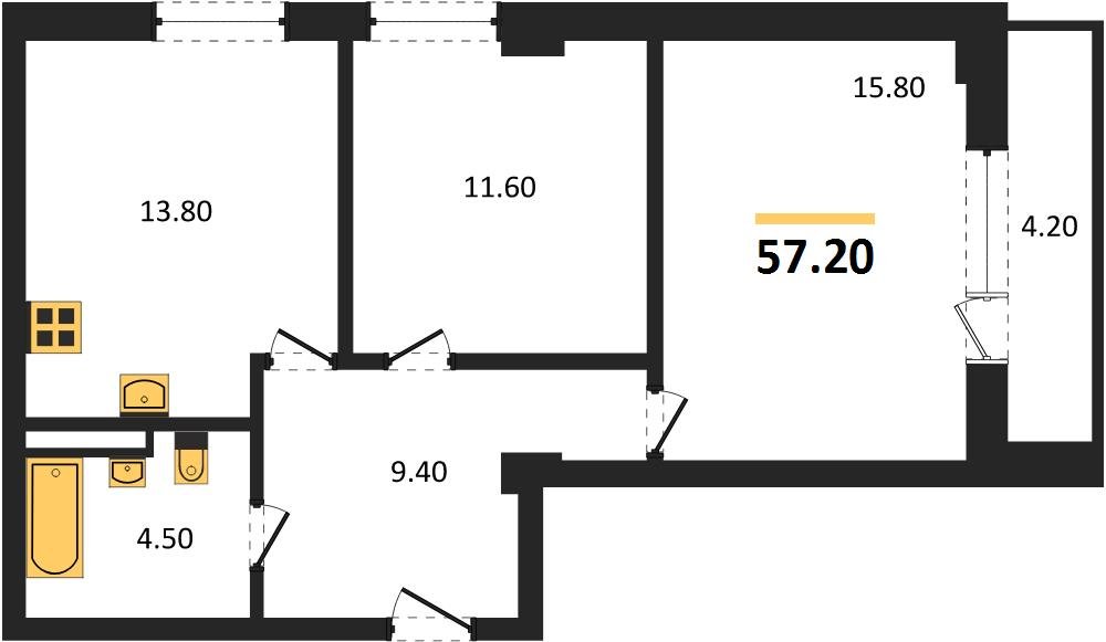 Фото №1: 2-комнатная квартира 58 м² - Краснодар, Прикубанский внутригородской округ, мкр. Фестивальный
