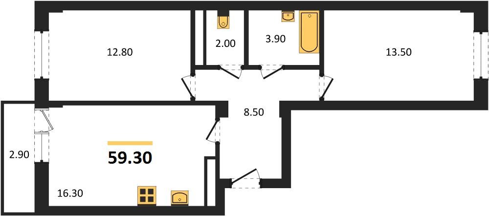 Фото №1: 2-комнатная квартира 60 м² - Краснодар, Прикубанский внутригородской округ, мкр. Фестивальный