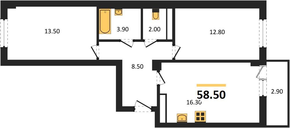 Фото №1: 2-комнатная квартира 59 м² - Краснодар, Прикубанский внутригородской округ, мкр. Фестивальный