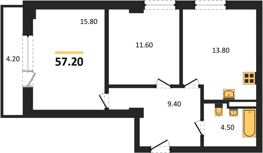 Фото №1: 2-комнатная квартира 58 м² - Краснодар, Прикубанский внутригородской округ, мкр. Фестивальный