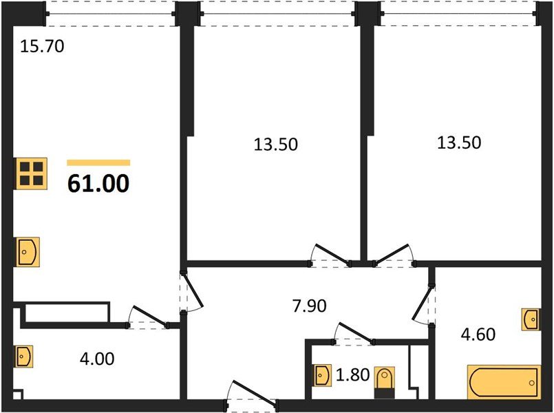 Фото №1: 2-комнатная квартира 61 м² - Краснодар, Прикубанский внутригородской округ, мкр. Догма Парк