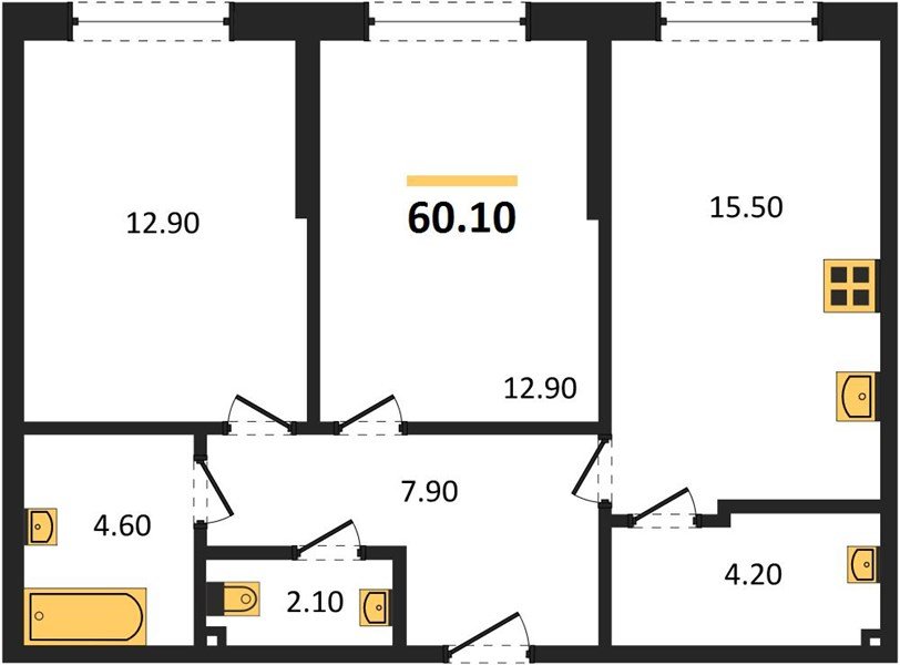 Фото №1: 2-комнатная квартира 60 м² - Краснодар, Прикубанский внутригородской округ, мкр. Догма Парк