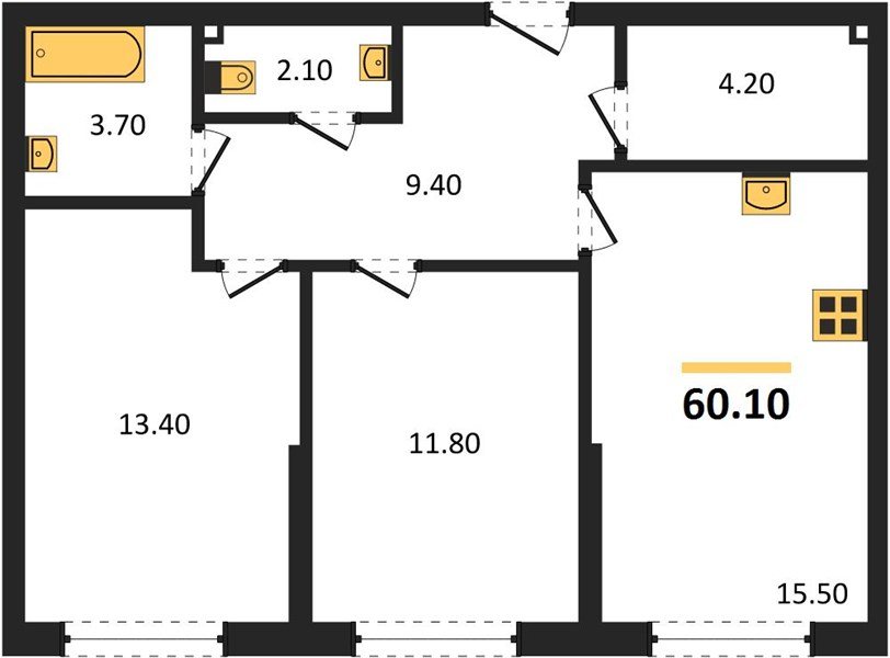 Фото №1: 2-комнатная квартира 60 м² - Краснодар, Прикубанский внутригородской округ, мкр. Догма Парк