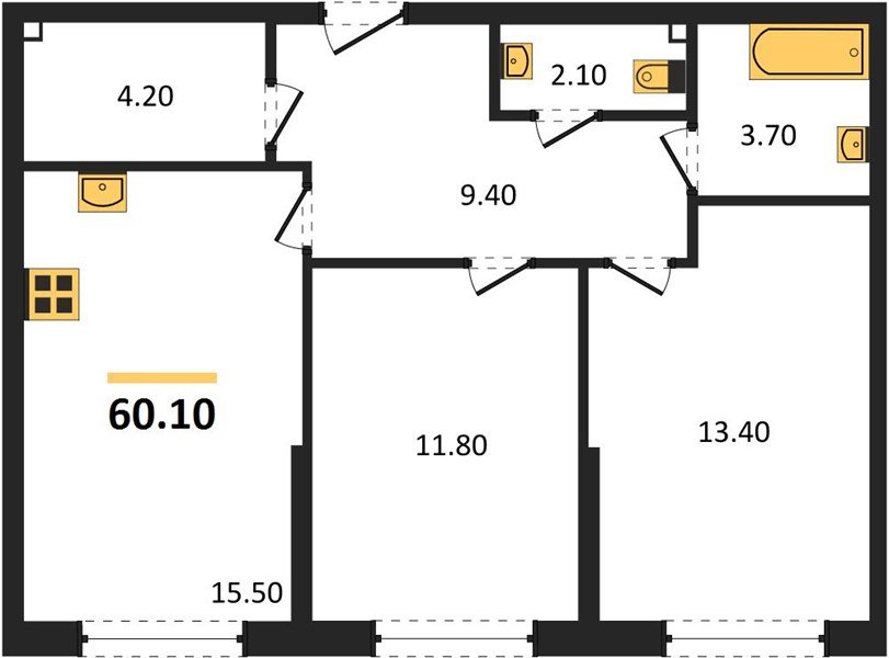 Фото №1: 2-комнатная квартира 60 м² - Краснодар, Прикубанский внутригородской округ, мкр. Догма Парк
