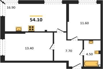 Фото №1: 2-комнатная квартира 54 м² - Краснодар, мкр. Догма Парк, 