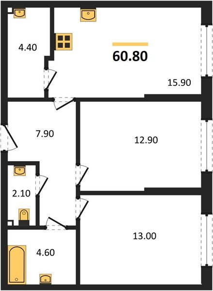 Фото №1: 2-комнатная квартира 60 м² - Краснодар, Прикубанский внутригородской округ, мкр. Догма Парк