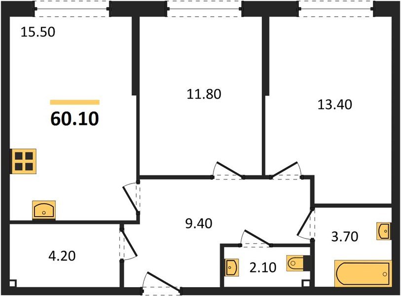 Фото №1: 2-комнатная квартира 60 м² - Краснодар, Прикубанский внутригородской округ, мкр. Догма Парк