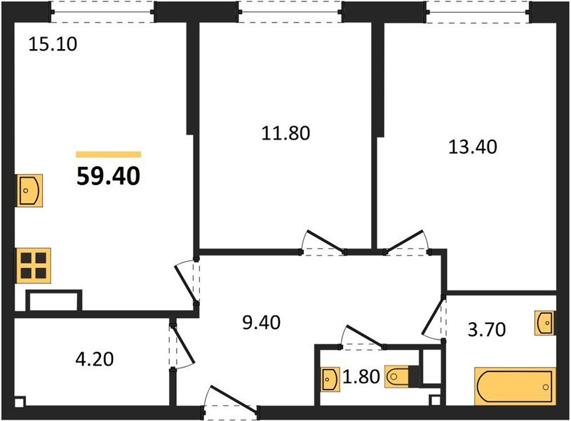 Фото №1: 2-комнатная квартира 59 м² - Краснодар, Прикубанский внутригородской округ, мкр. Догма Парк