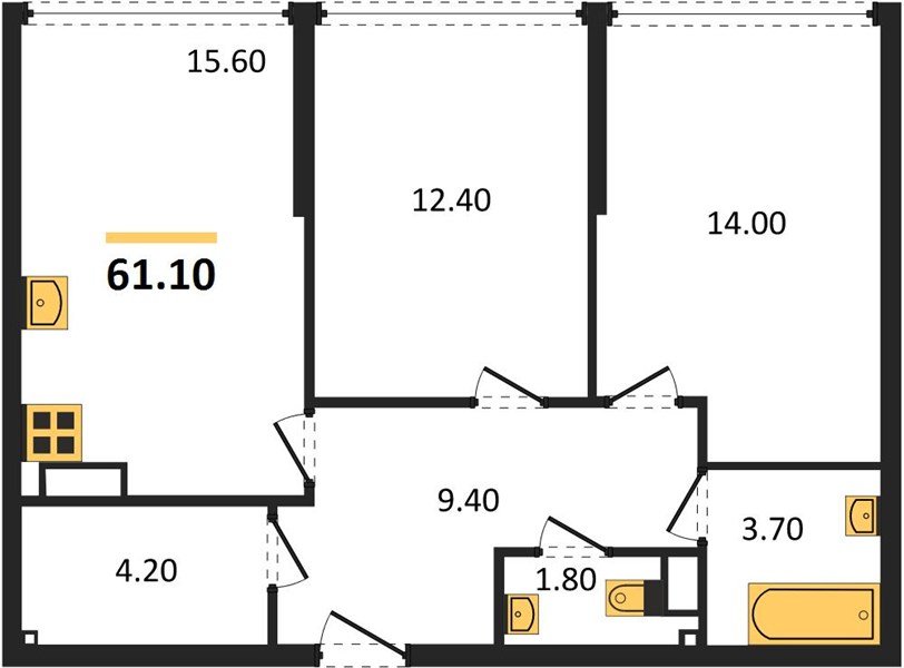 Фото №1: 2-комнатная квартира 61 м² - Краснодар, Прикубанский внутригородской округ, мкр. Догма Парк