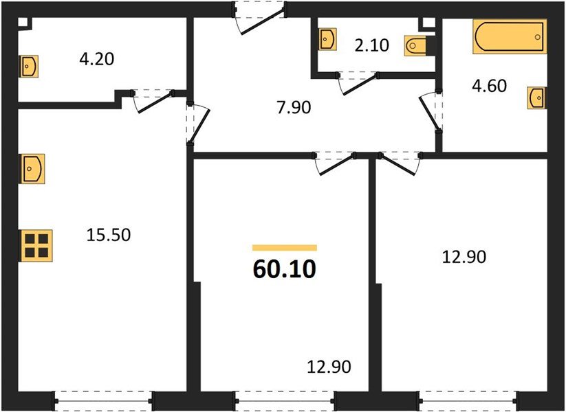 Фото №1: 2-комнатная квартира 60 м² - Краснодар, Прикубанский внутригородской округ, мкр. Догма Парк