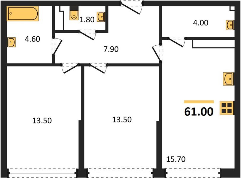 Фото №1: 2-комнатная квартира 61 м² - Краснодар, Прикубанский внутригородской округ, мкр. Догма Парк