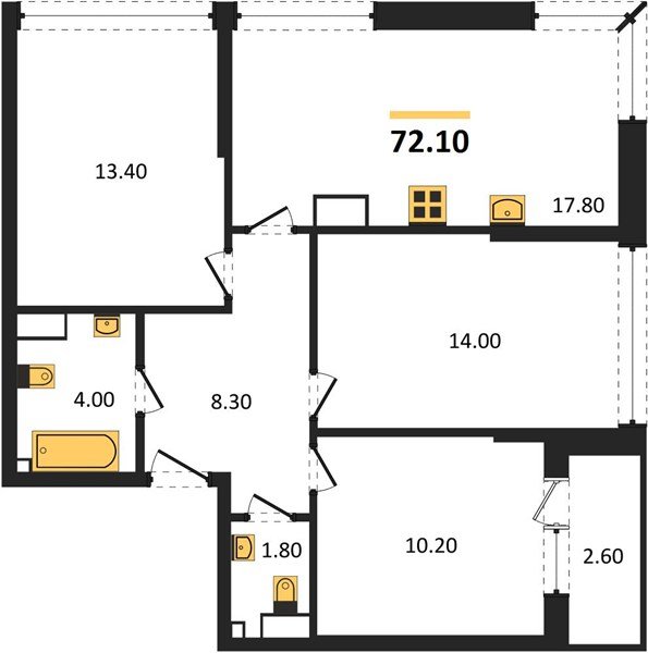 Фото №1: 3-комнатная квартира 72 м² - Краснодар, Прикубанский внутригородской округ, мкр. Догма Парк