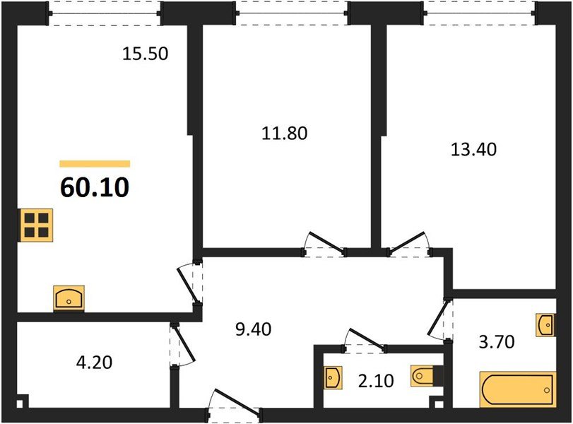Фото №1: 2-комнатная квартира 60 м² - Краснодар, Прикубанский внутригородской округ, мкр. Догма Парк
