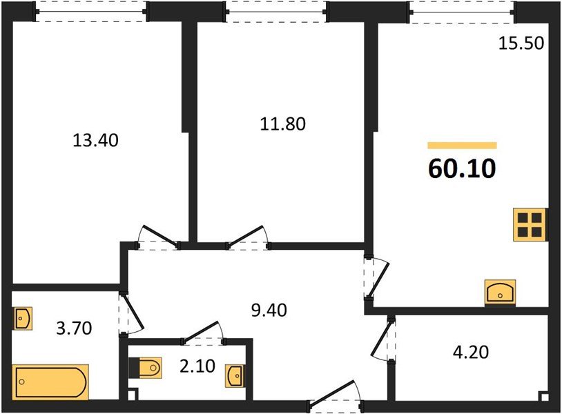 Фото №1: 2-комнатная квартира 60 м² - Краснодар, Прикубанский внутригородской округ, мкр. Догма Парк