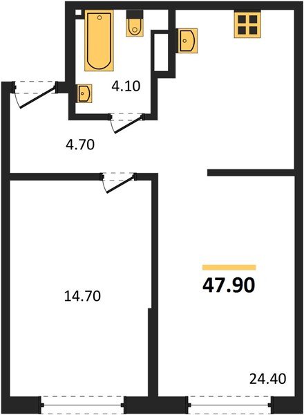Фото №1: 1-комнатная квартира 47 м² - Краснодар, Прикубанский внутригородской округ, мкр. Догма Парк