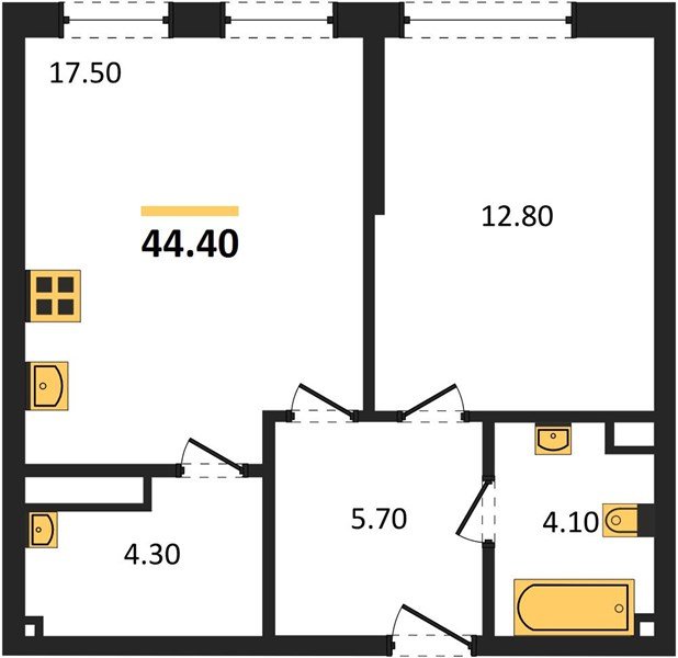 Фото №1: 1-комнатная квартира 44 м² - Краснодар, Прикубанский внутригородской округ, мкр. Догма Парк