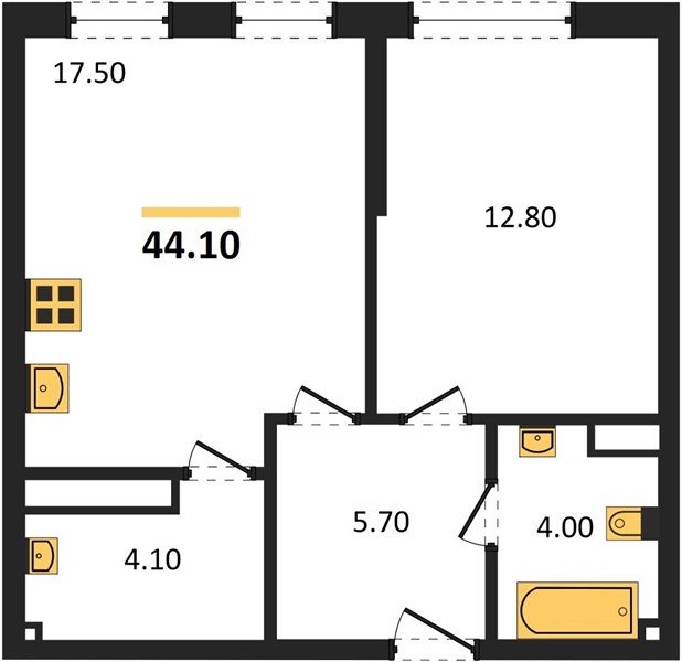 Фото №1: 1-комнатная квартира 44 м² - Краснодар, Прикубанский внутригородской округ, мкр. Догма Парк