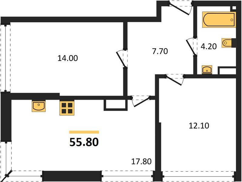 Фото №1: 2-комнатная квартира 55 м² - Краснодар, Прикубанский внутригородской округ, мкр. Догма Парк