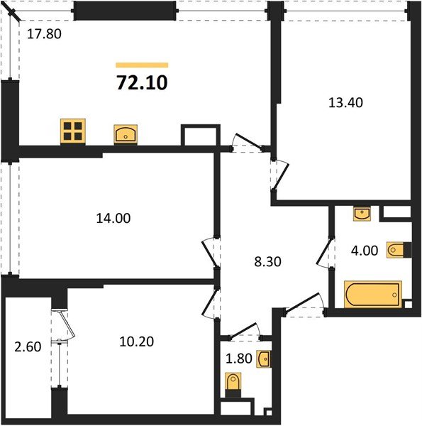 Фото №1: 3-комнатная квартира 72 м² - Краснодар, Прикубанский внутригородской округ, мкр. Догма Парк