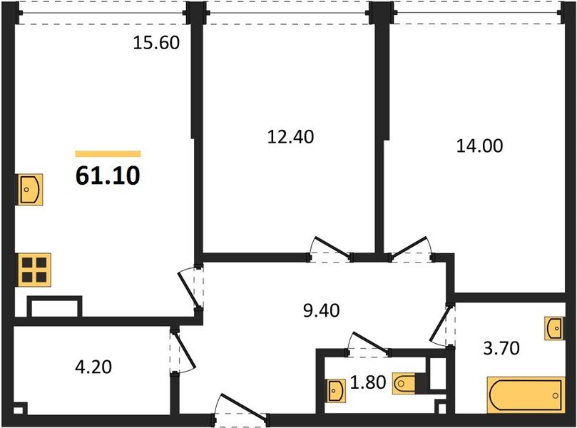 Фото №1: 2-комнатная квартира 61 м² - Краснодар, Прикубанский внутригородской округ, мкр. Догма Парк